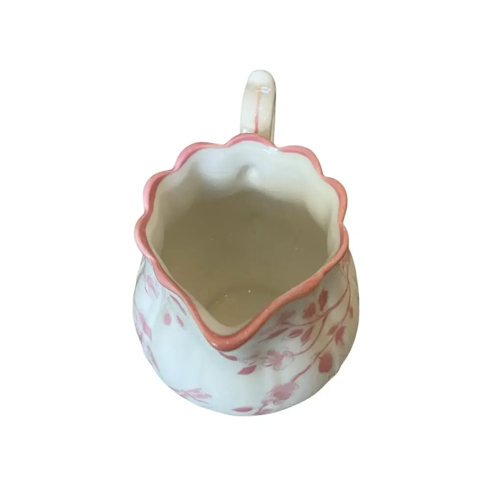 Grace Teaware Fine Porcelain Creamer Pink & White Floral Bird New